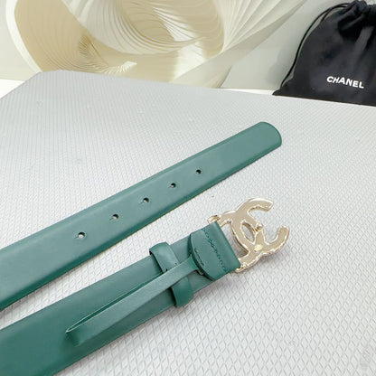 CHANEL 30MM BELT IN COOL GREEN SHINNY CALFSKIN WHITE LOGO