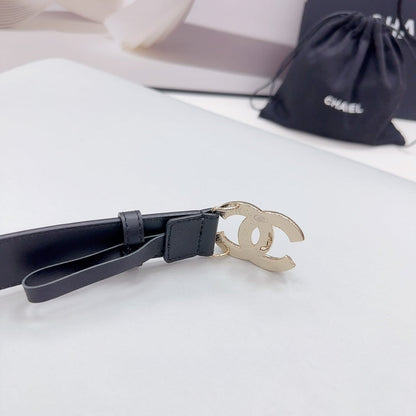 CHANEL 30MM BELT IN BLACK SMOOTH CALFSKIN METAL LOGO GOLD HARDWARE