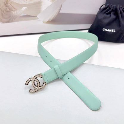 CHANEL 30MM BELT IN GREEN MINT CALFSKIN METAL HARDWARE