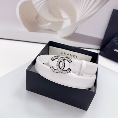 CHANEL 30MM BELT IN WHITE CALFSKIN METAL HARDWARE