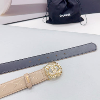 CHANEL 30MM BELT IN CAMEL BROWN CALFSKIN GOLD HARDWARE ATTACH PEARLS