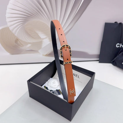 CHANEL BELT 20 MM IN BRONZE BROWN MIX BLACK CALFSKIN GOLD HARDWARE