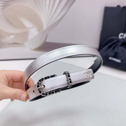 CHANEL BELT 20 MM IN SILVER MIX BLACK CALFSKIN SILVER HARDWARE