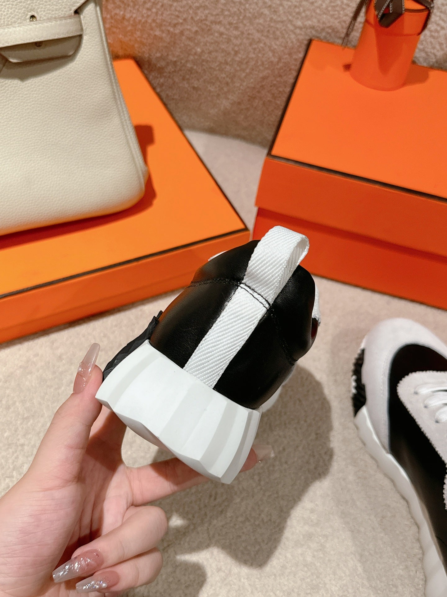 HM Mainland Sneaker In Pale Gray Suede And Black Calfskin