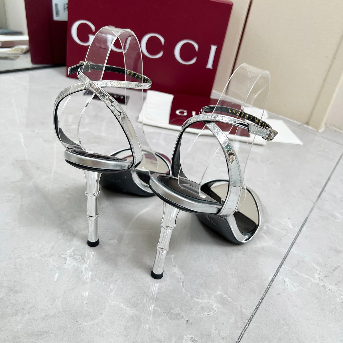 GC 25 Heeled 95mm Sandals Silver Patent Leather 293862