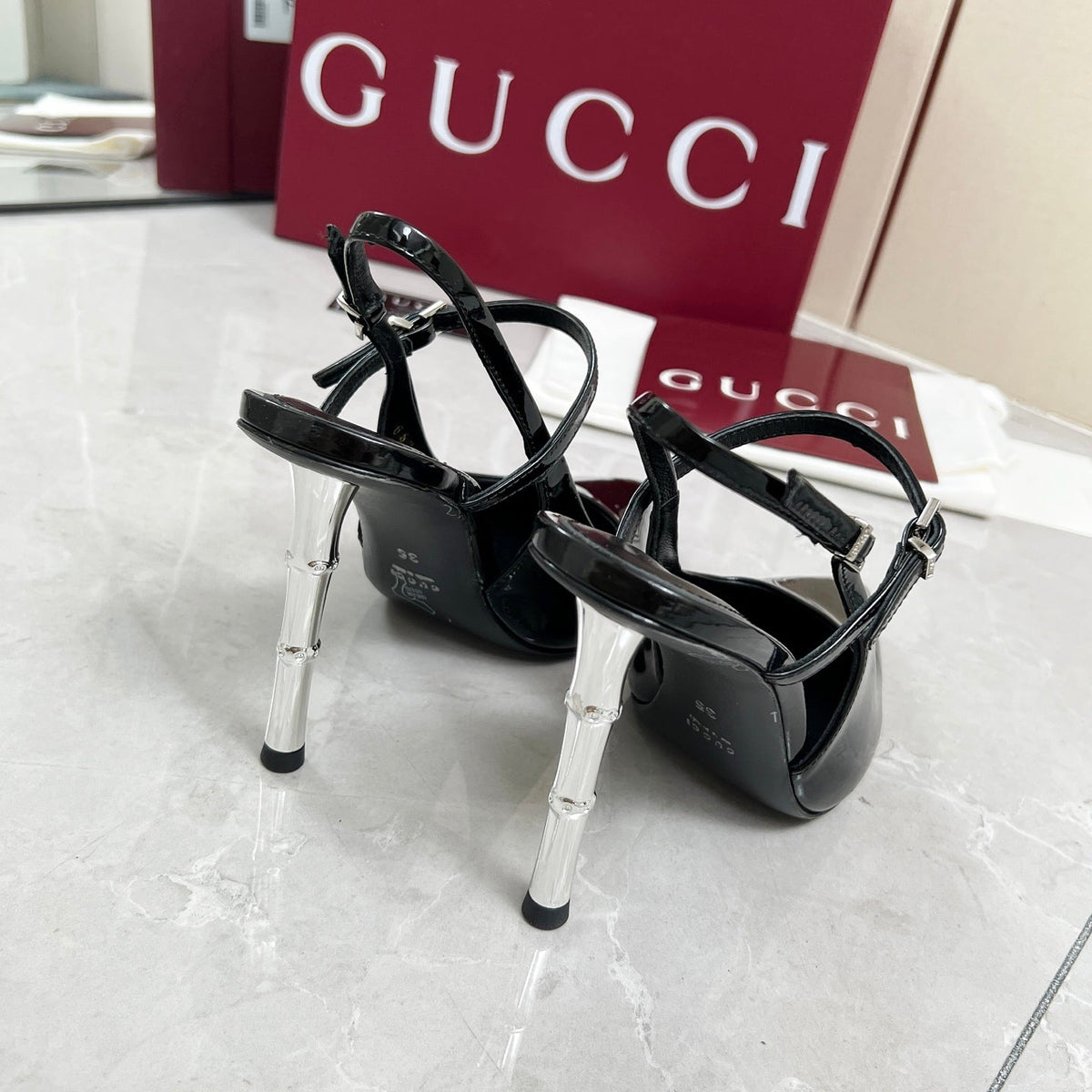 GC 25 Heeled 95mm Slingback Pump Black Patent Leather 293865