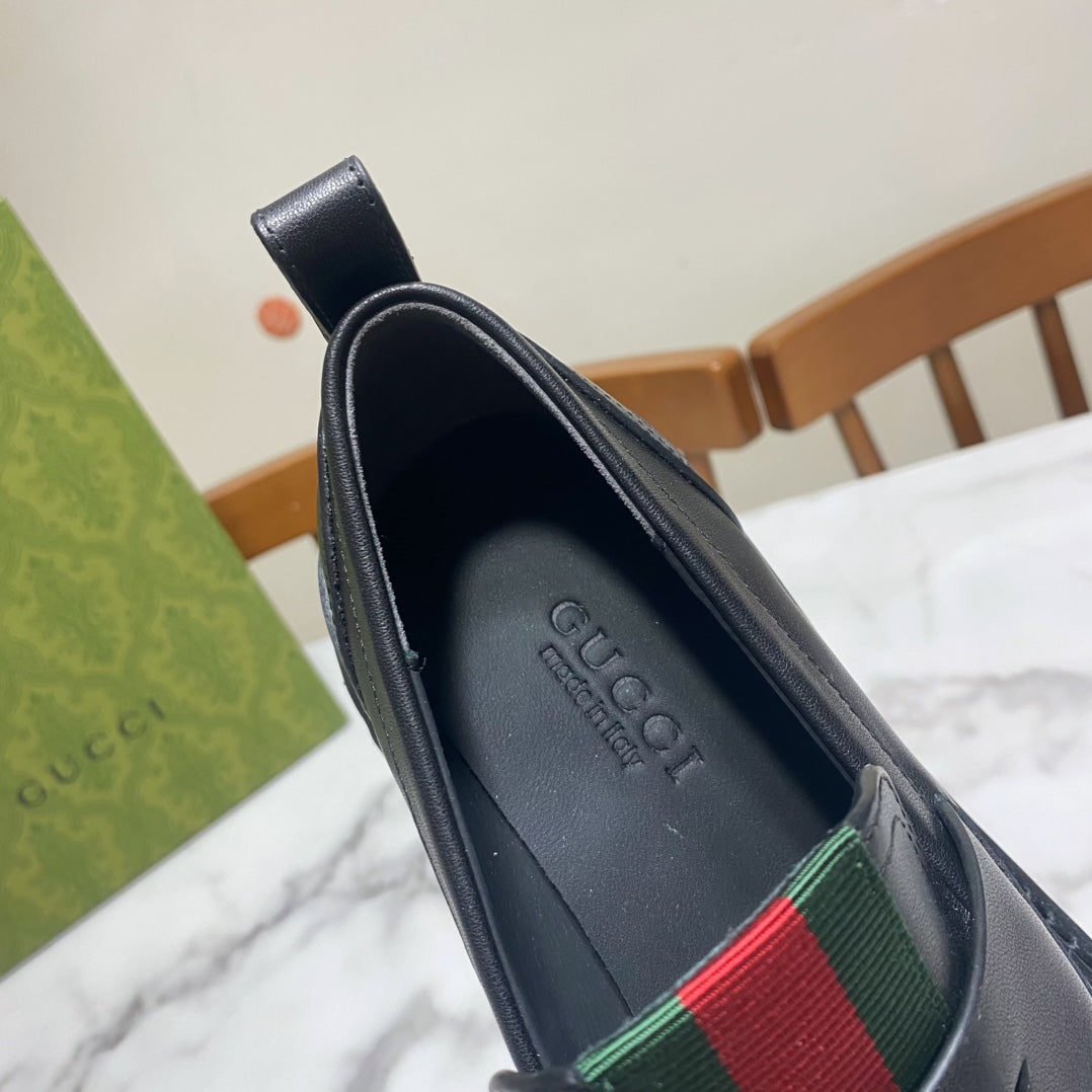 GG 26s Web Lug Sole Loafers Black Leather 106682