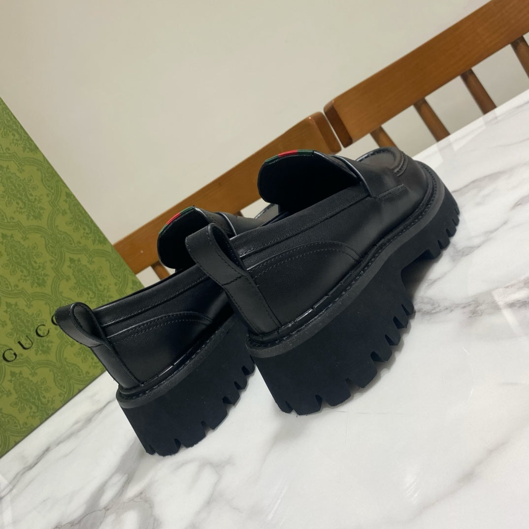 GG 26s Web Lug Sole Loafers Black Leather 106682