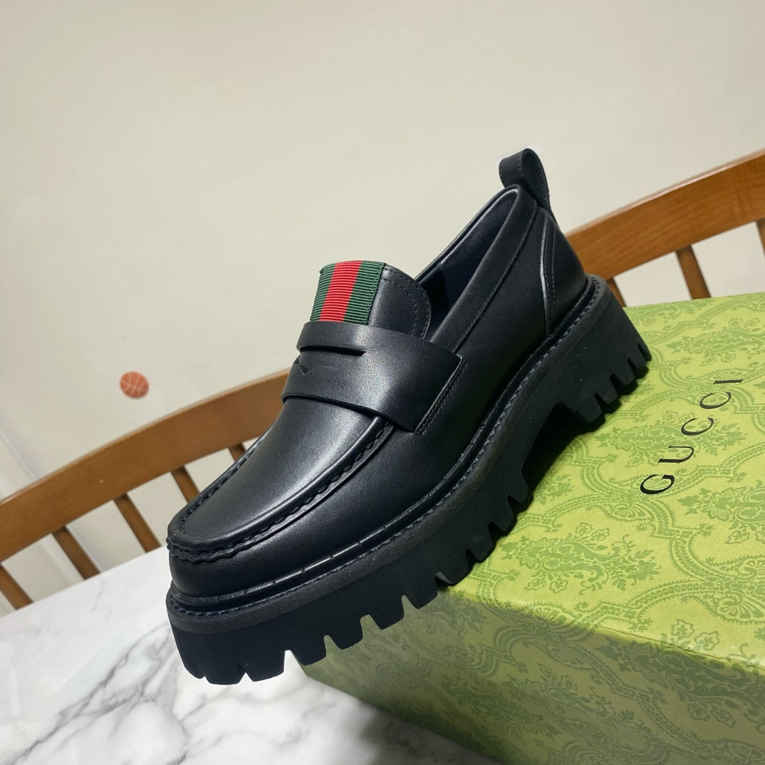 GG 26s Web Lug Sole Loafers Black Leather 106682