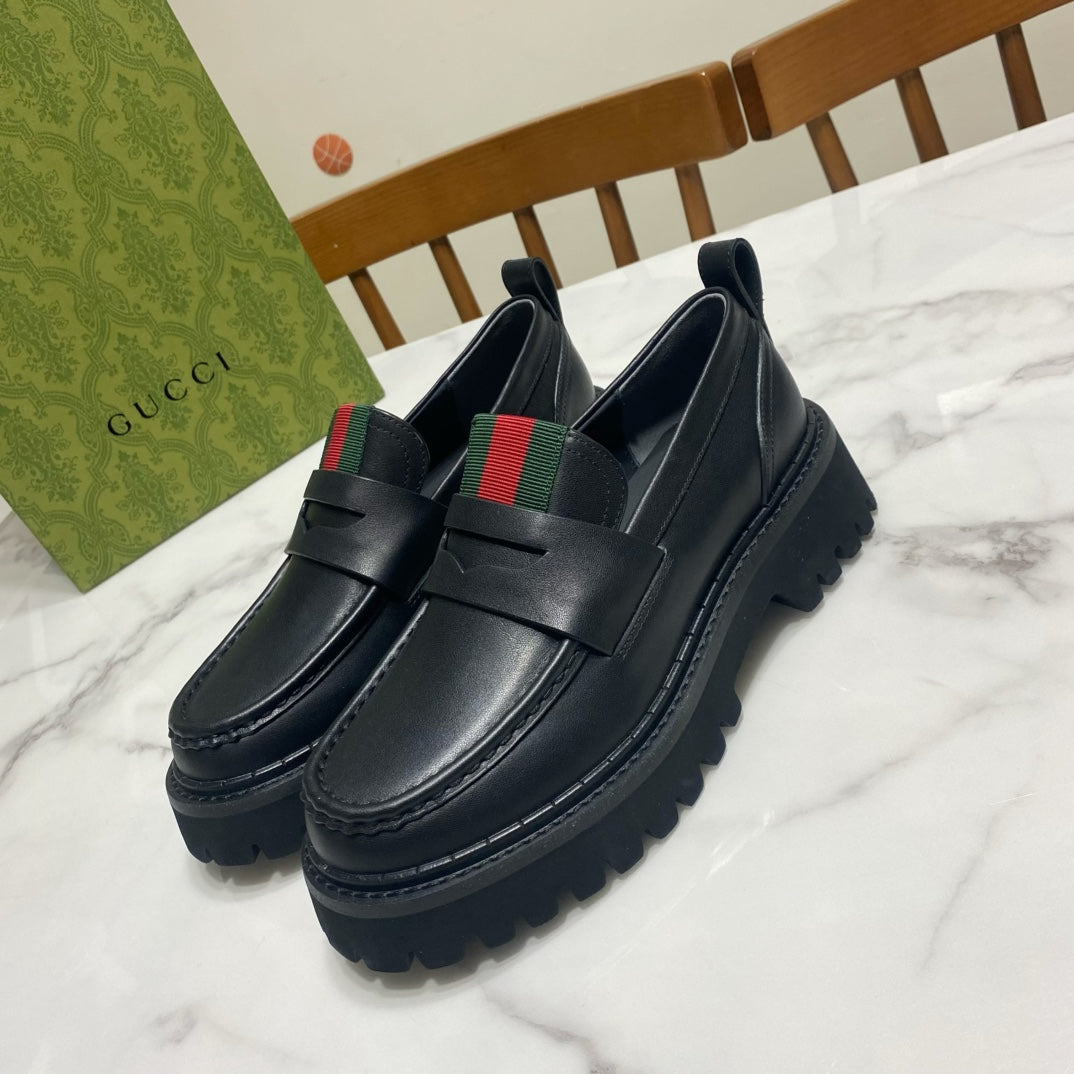 GG 26s Web Lug Sole Loafers Black Leather 106682