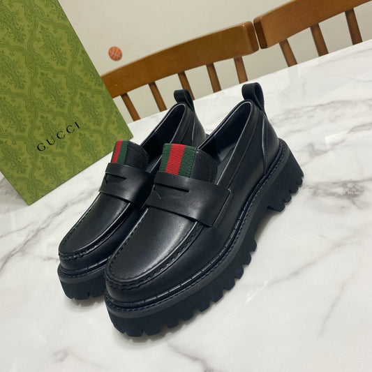 GG 26s Web Lug Sole Loafers Black Leather 106682