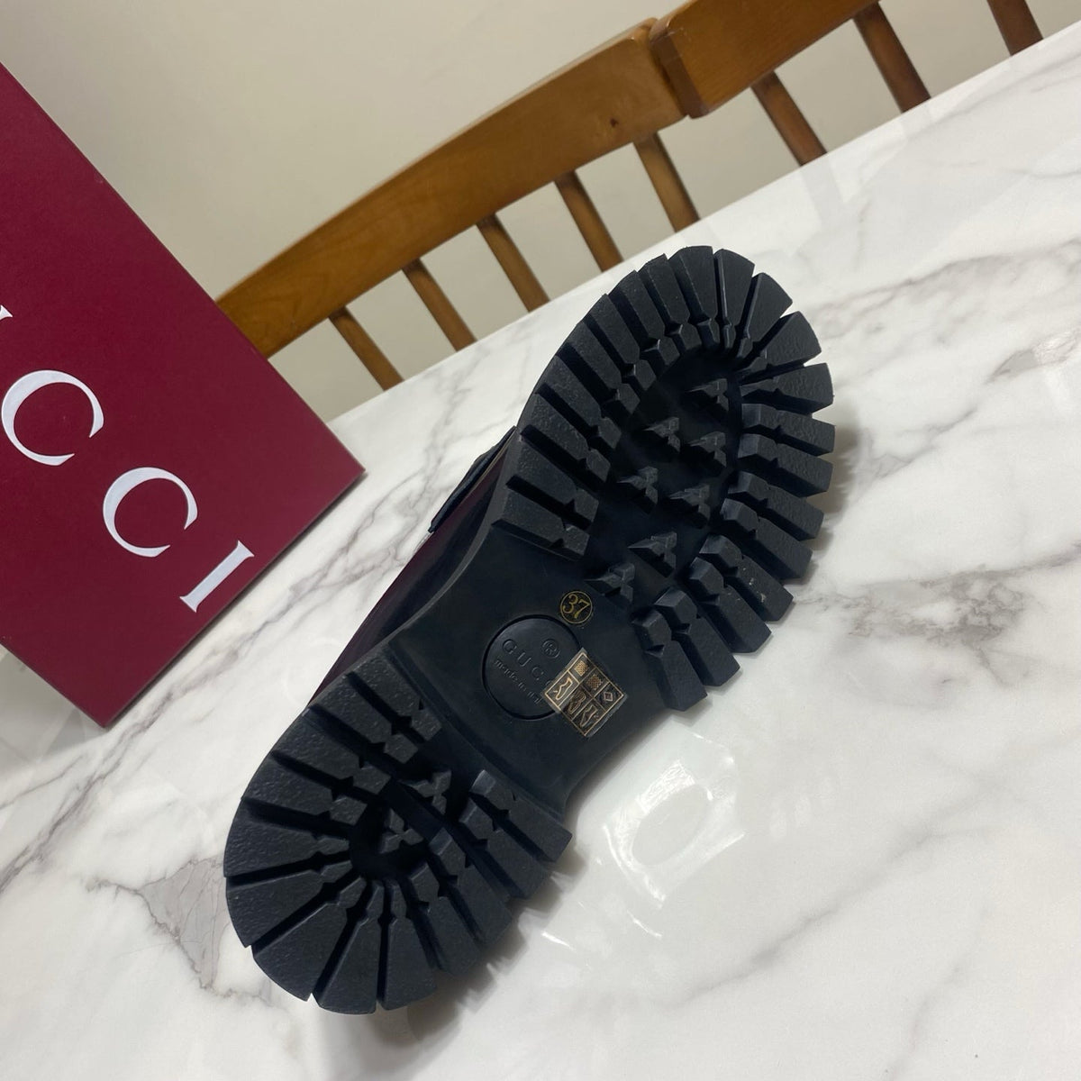 GG 26s Blondie Lug Sole Loafers Black White Leather 106649