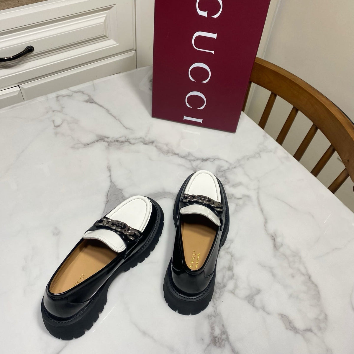 GG 26s Blondie Lug Sole Loafers Black White Leather 106649