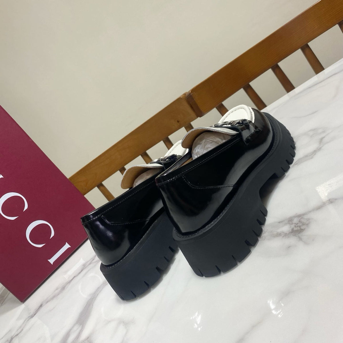 GG 26s Blondie Lug Sole Loafers Black White Leather 106649