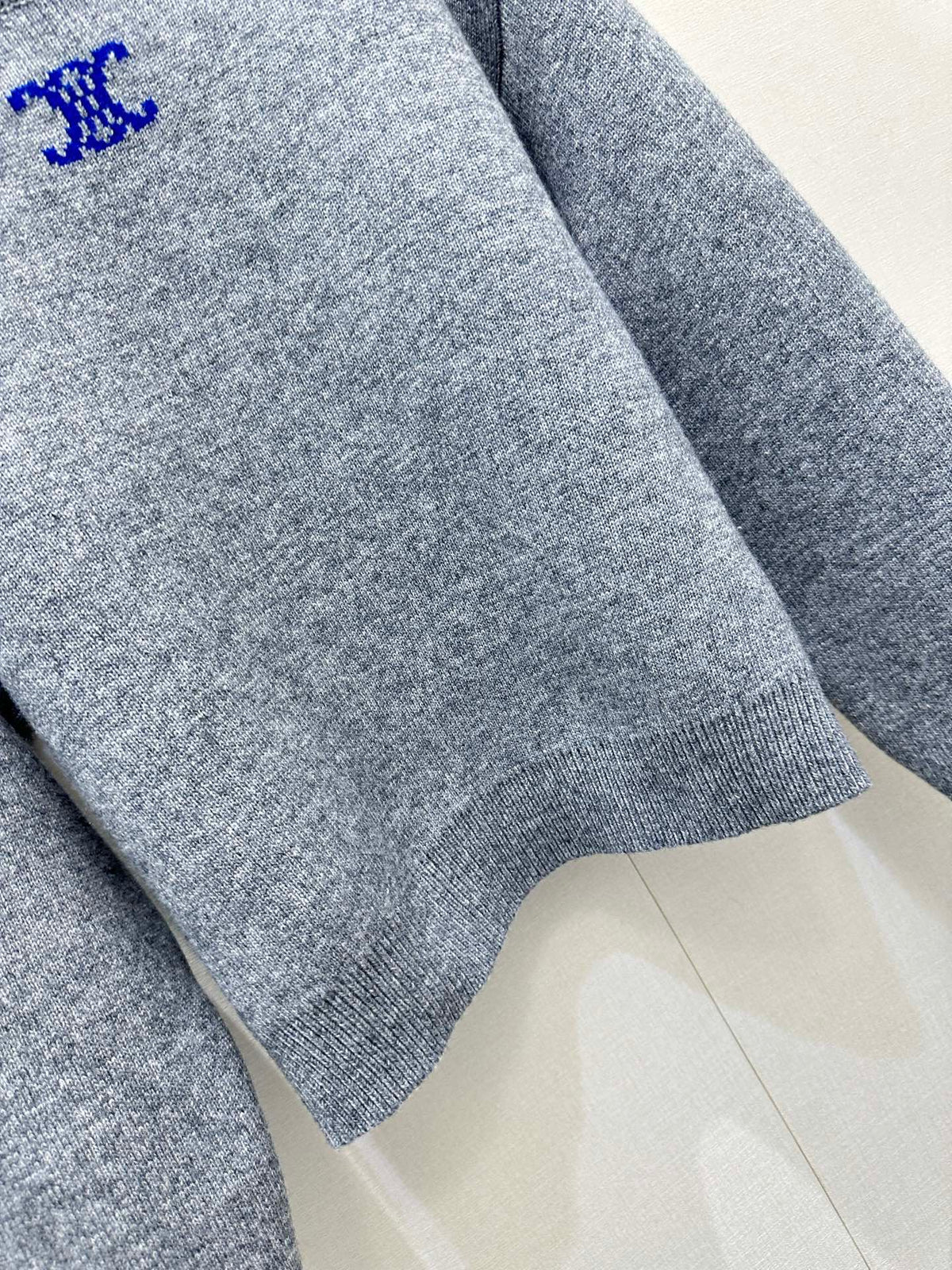 Celin Embroidered Crew Neck Sweater Grey Wool 346098