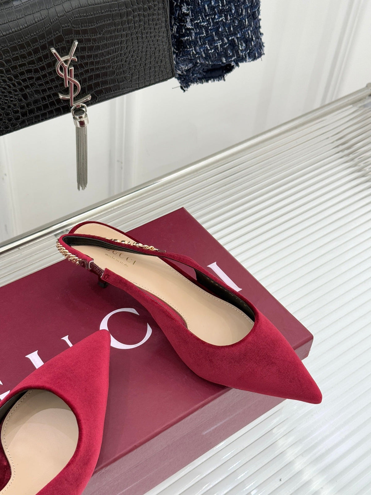GG 26 Signoria Slingback Pumps 4.5cm Deep Wine Red Suede 632522