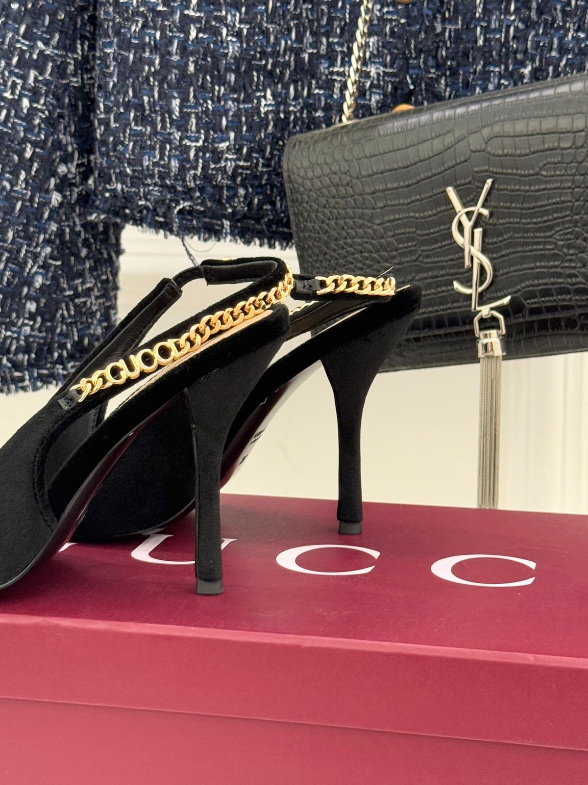 GG 26 Signoria Slingback Pumps 10.5cm Black Suede 632527