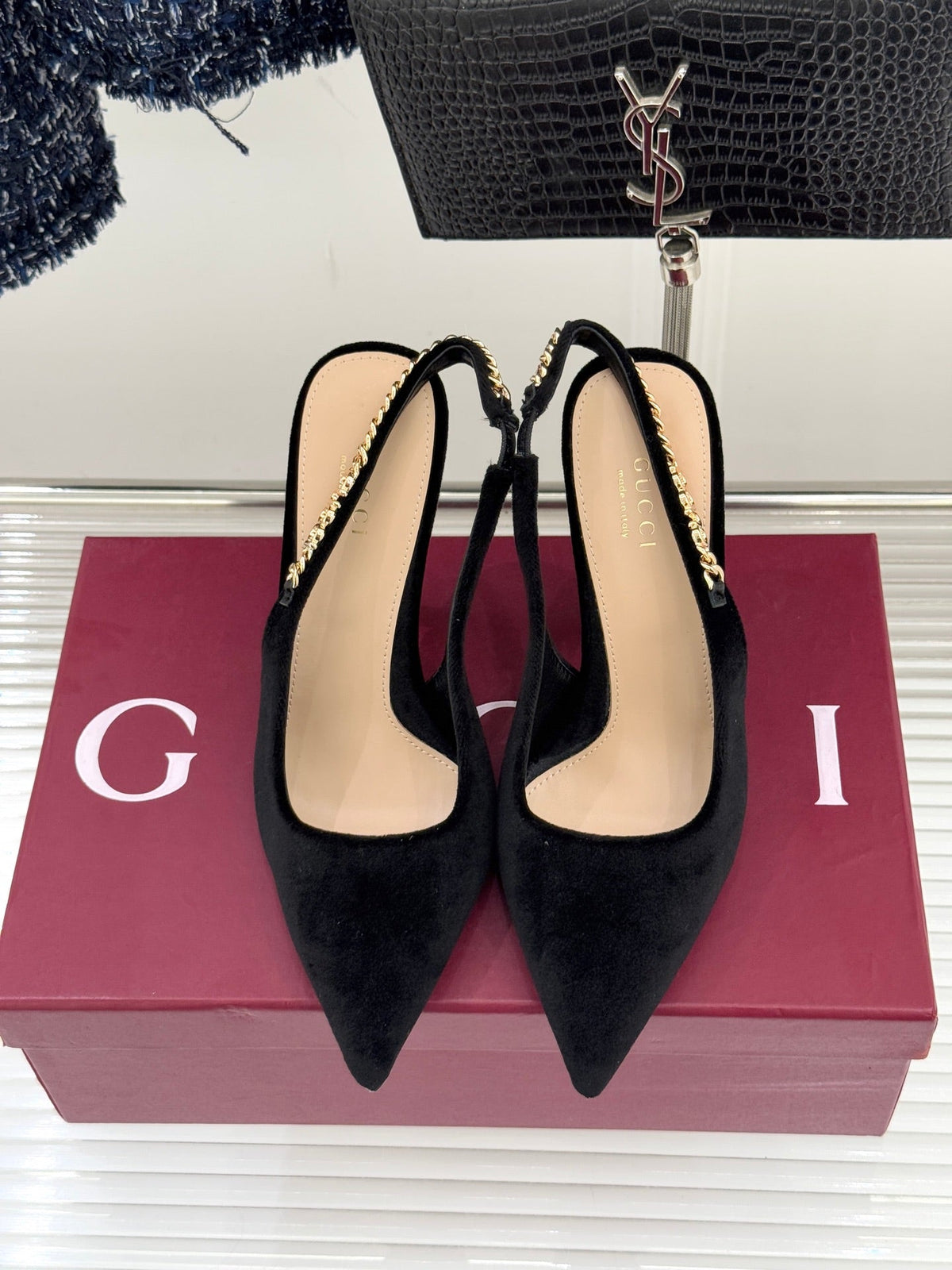 GG 26 Signoria Slingback Pumps 10.5cm Black Suede 632527
