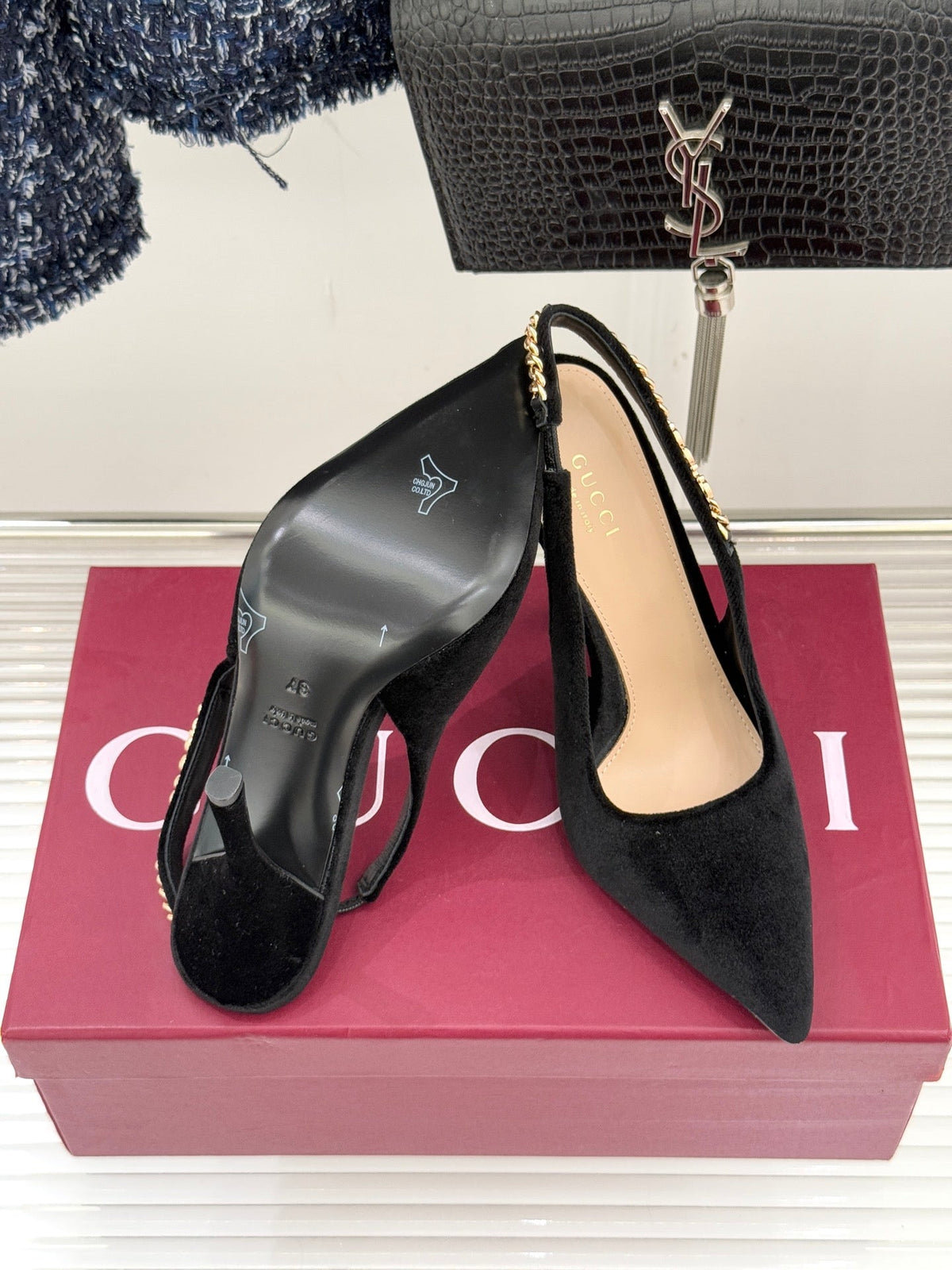 GG 26 Signoria Slingback Pumps 10.5cm Black Suede 632527