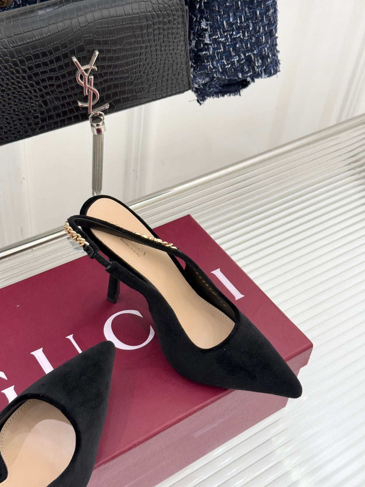 GG 26 Signoria Slingback Pumps 10.5cm Black Suede 632527
