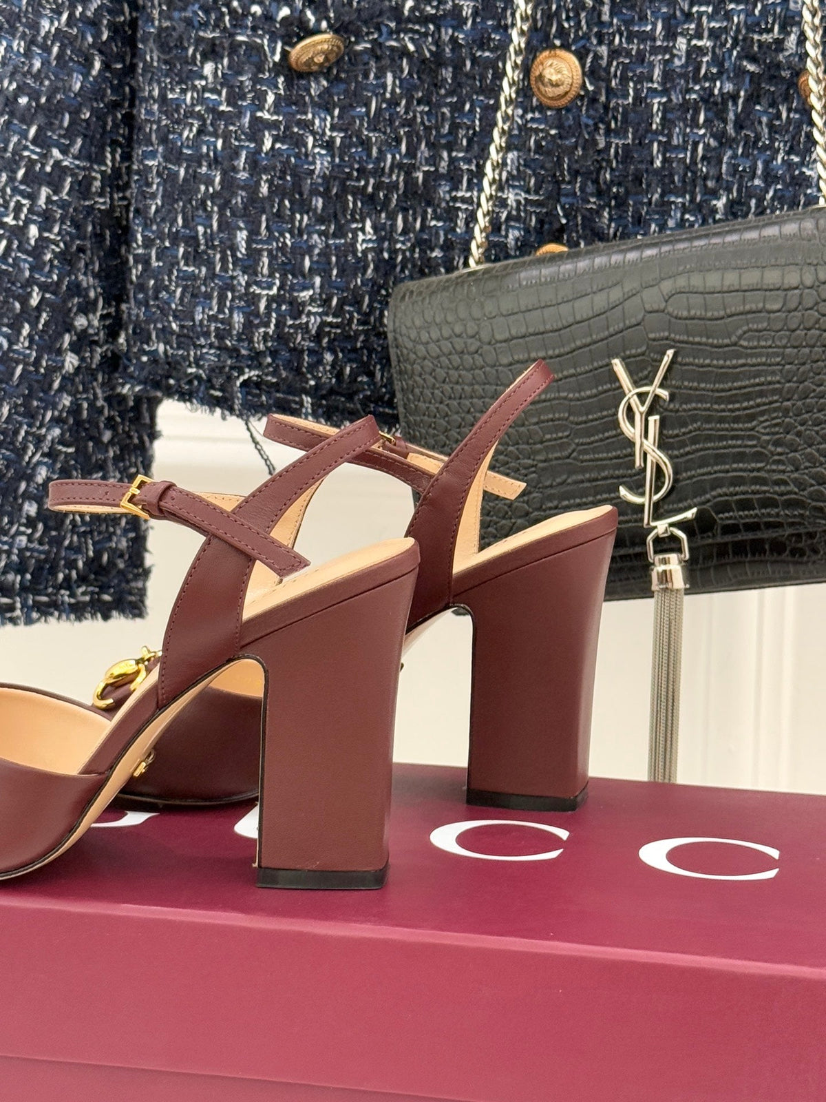 GG 26WF Chunky Heel Sandals 5cm Rosso Ancora Sheepskin 632553