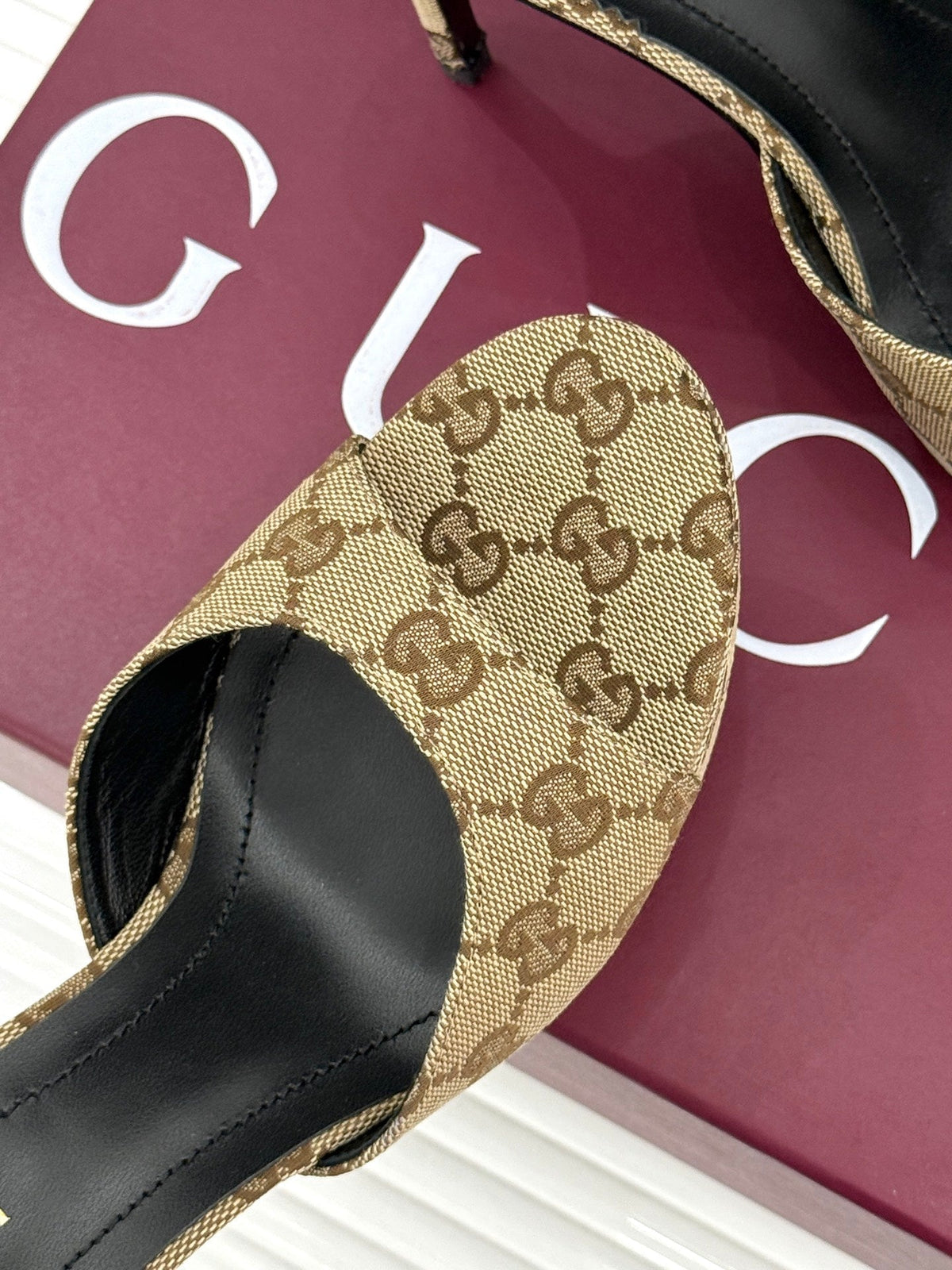 GG 26s Sorbetto Slide Sandal 12cm Beige Canvas 991741