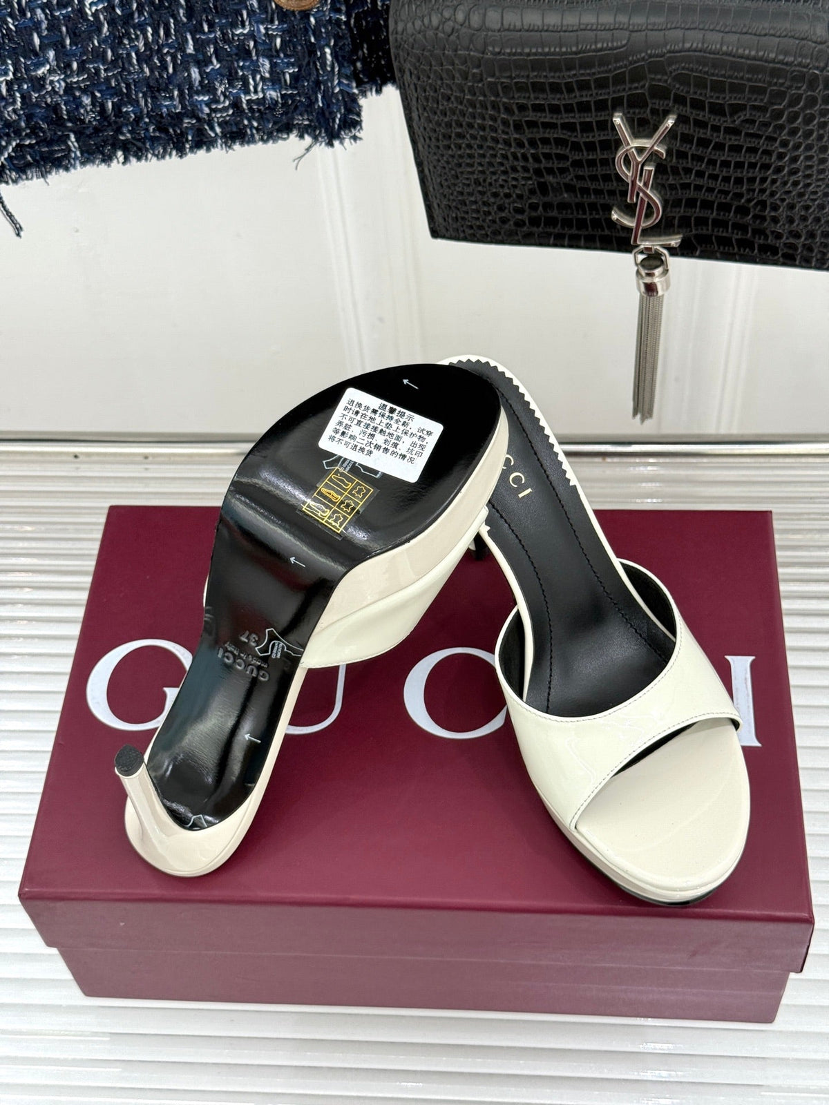 GG 26s Sorbetto Slide Sandal 12cm White Sheepskin 991743
