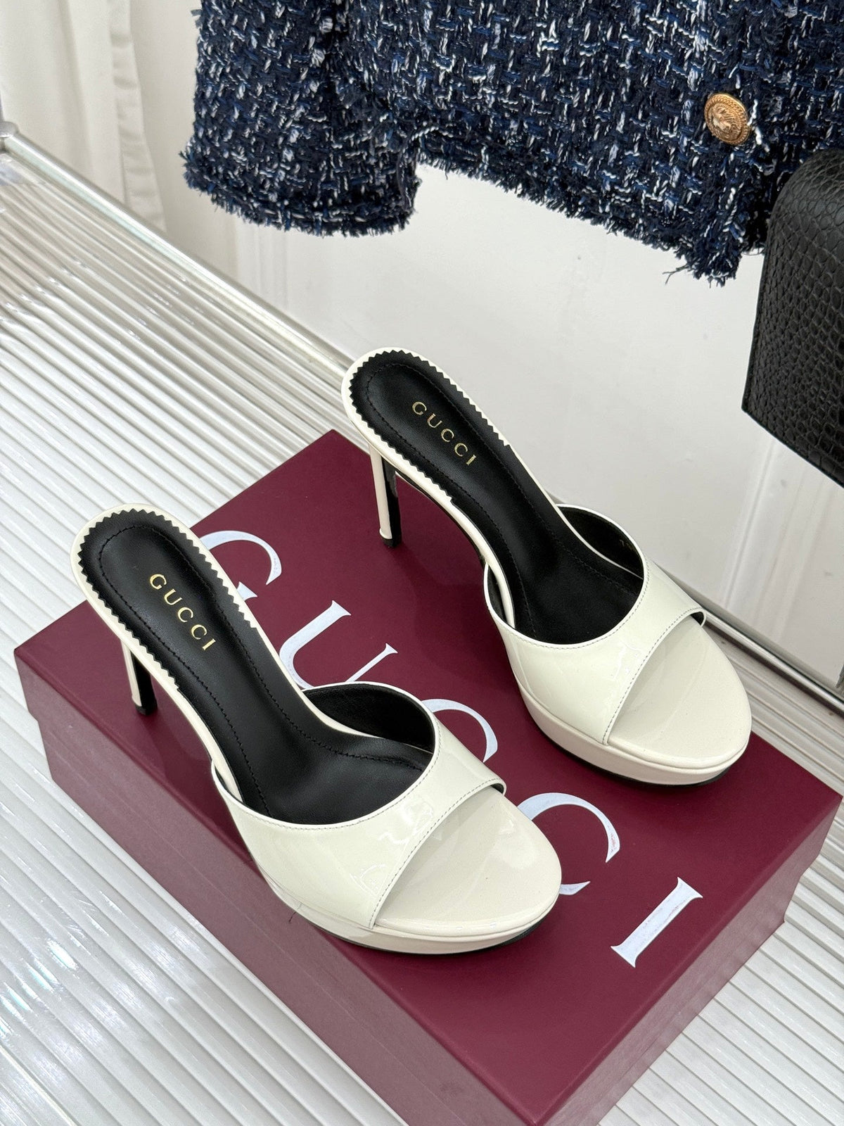 GG 26s Sorbetto Slide Sandal 12cm White Sheepskin 991743