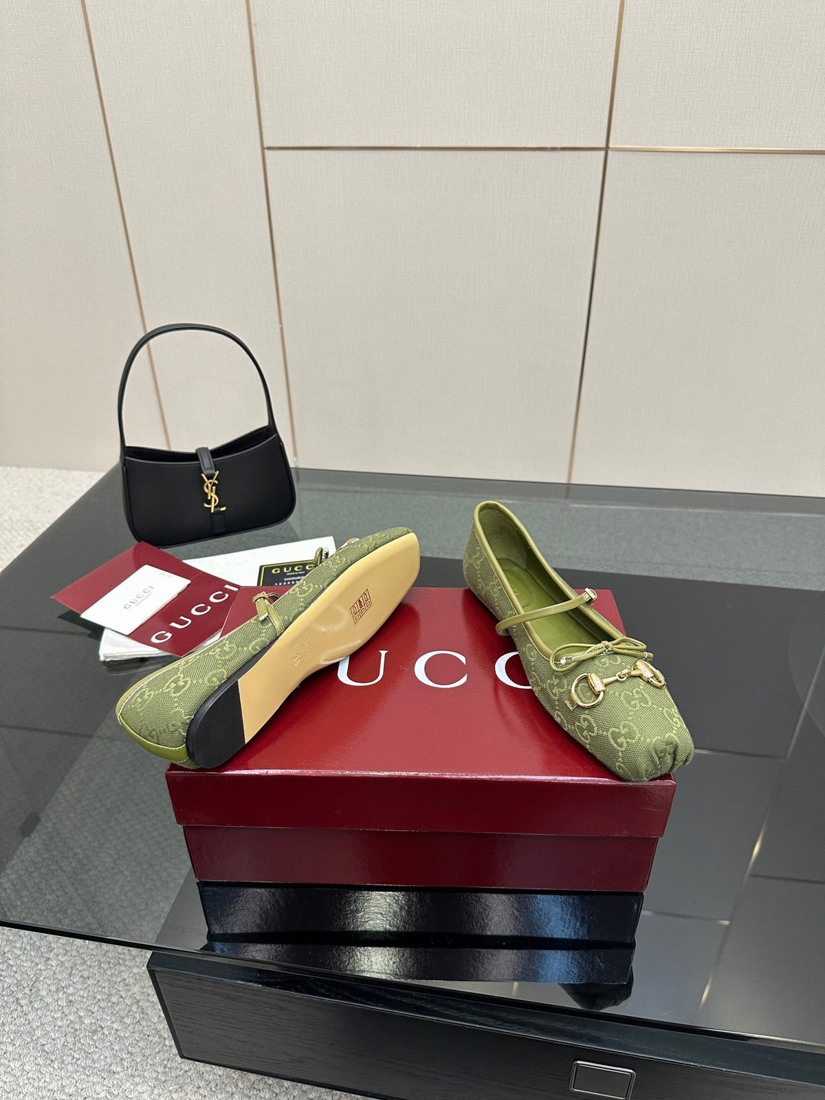 GC 25 Horsebit Ballet Flat Green Monogram Canvas