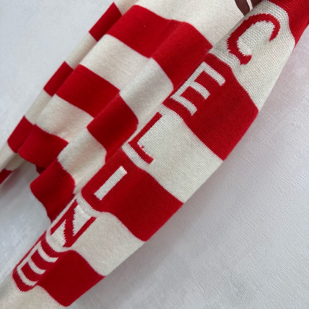 Celine Crewneck Pullover Sweater Red Mix Cream Wool and Cashmere 341953