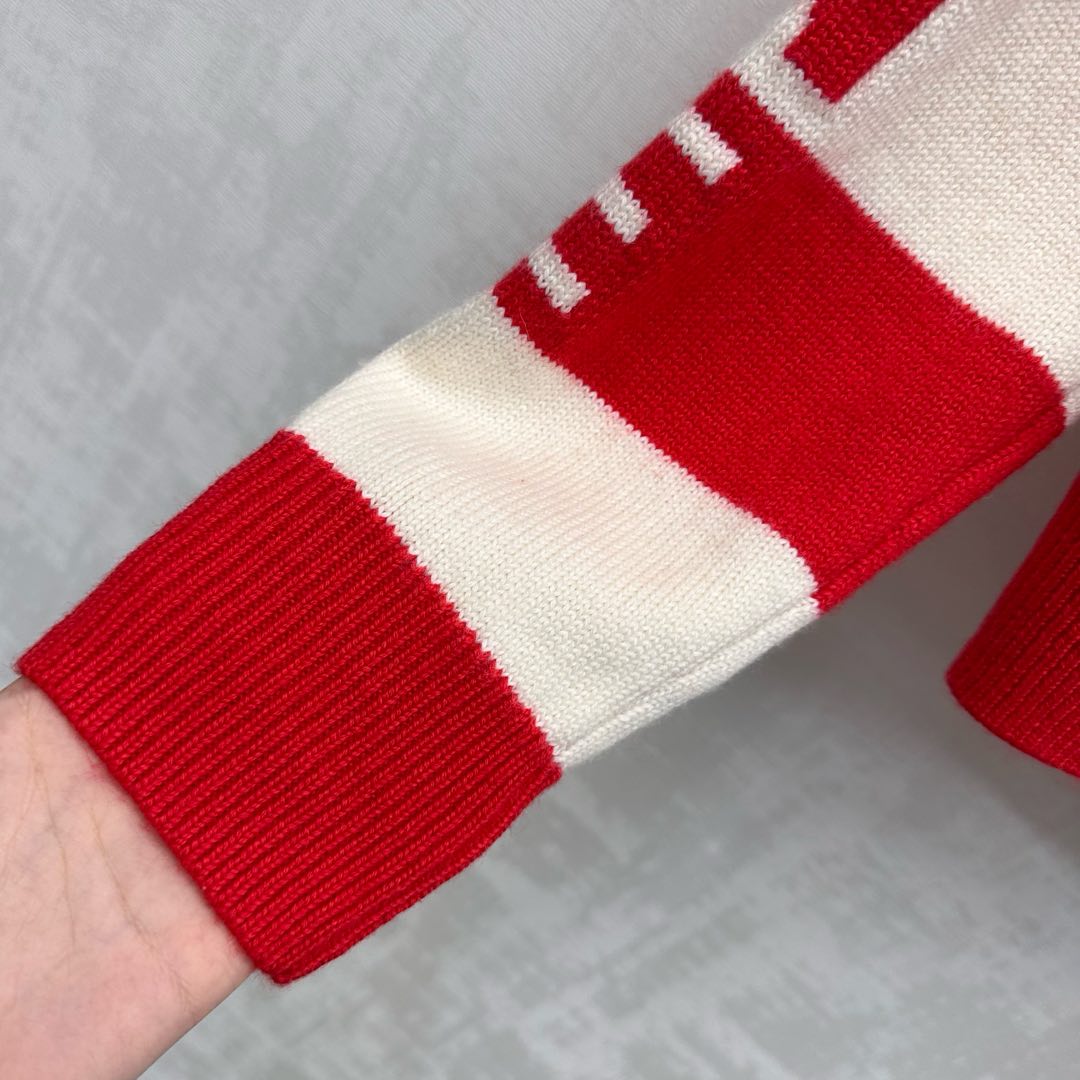Celine Crewneck Pullover Sweater Red Mix Cream Wool and Cashmere 341953