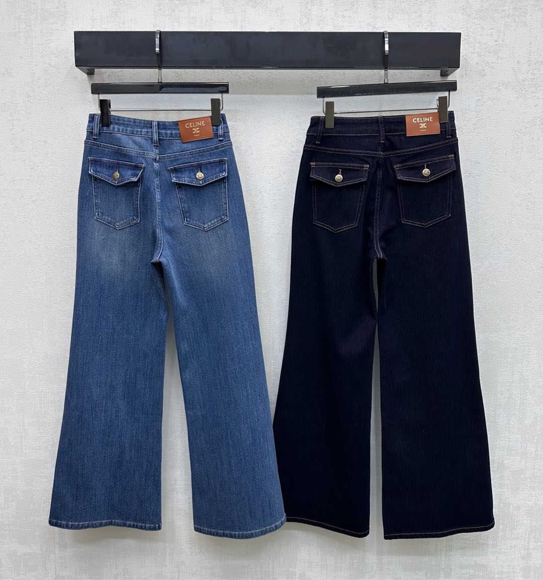 Celine Logo Straight-Leg Jeans Dark Blue Polyester Cotton 351743