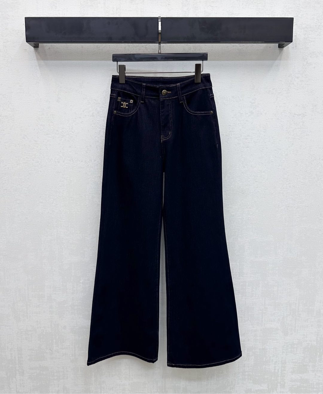 Celine Logo Straight-Leg Jeans Dark Blue Polyester Cotton 351743