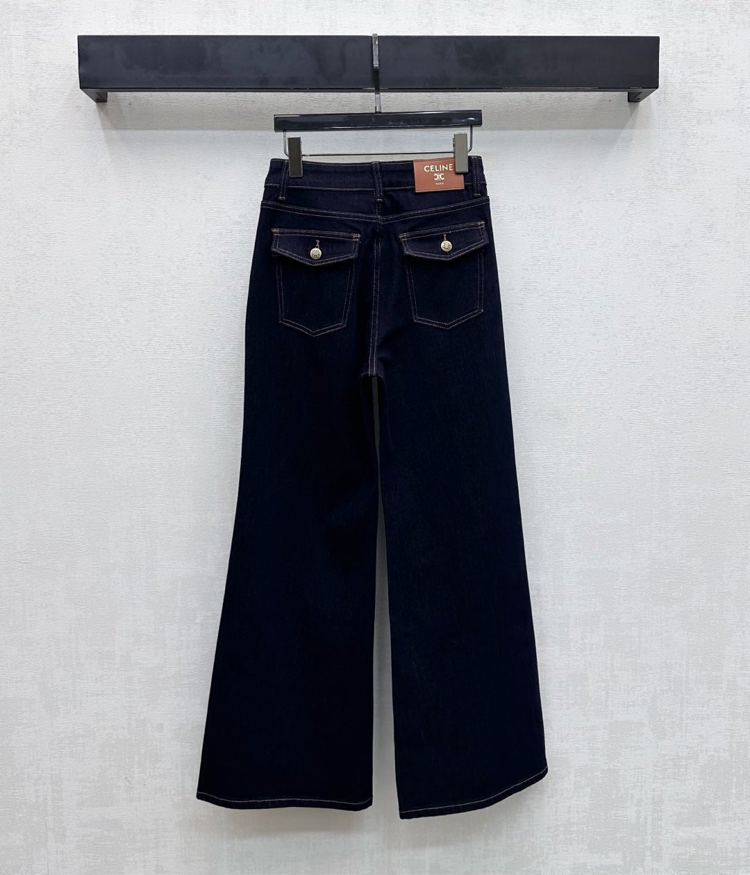 Celine Logo Straight-Leg Jeans Dark Blue Polyester Cotton 351743