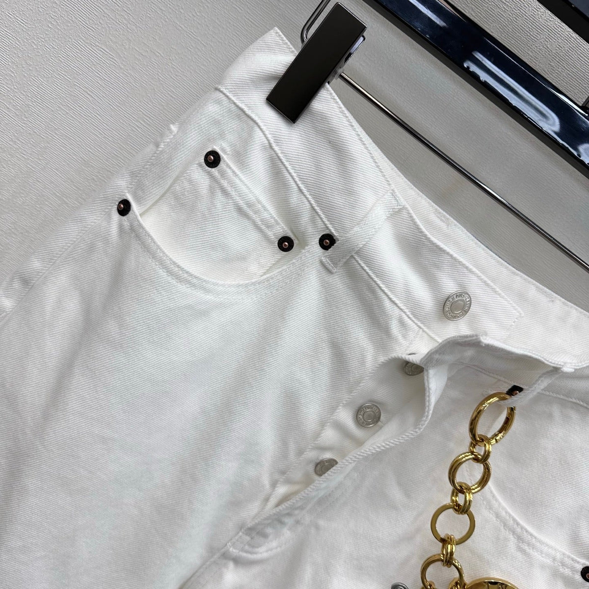 Celine 26s Boyfriend Jeans 002 White Cotton Twill 395460