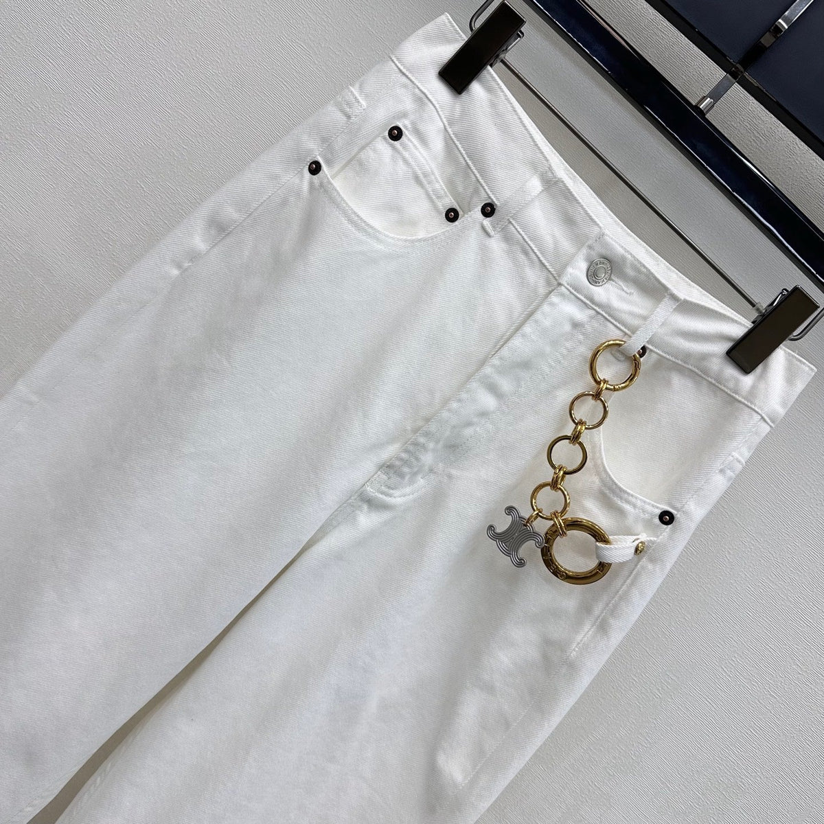 Celine 26s Boyfriend Jeans 002 White Cotton Twill 395460