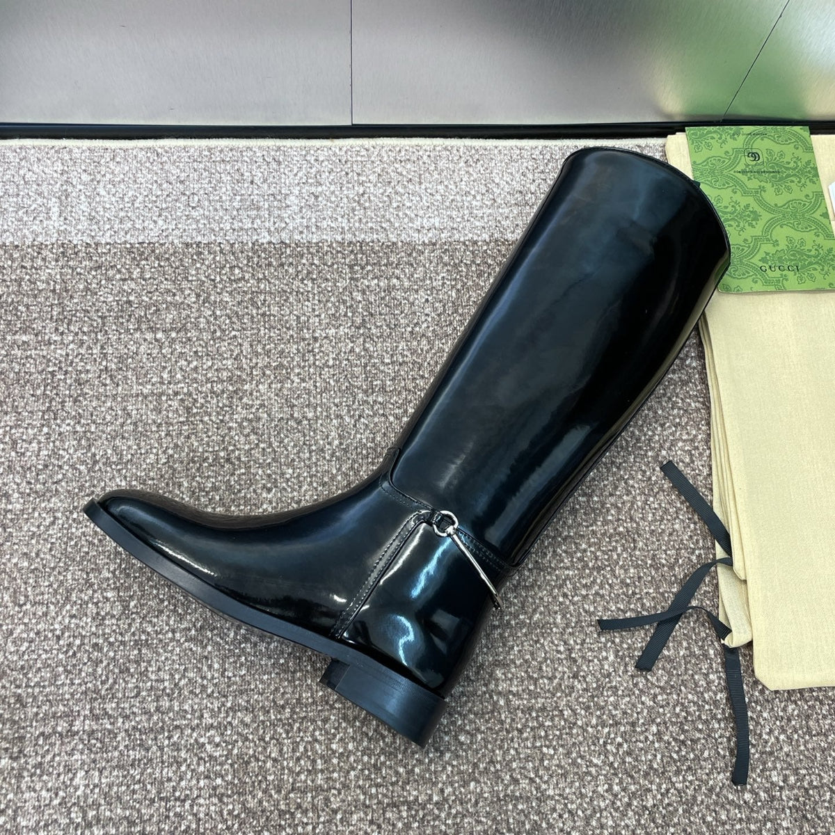 GG Women's Boot With Slim Horsebit 2.5cm  Black Shiny leather 508913