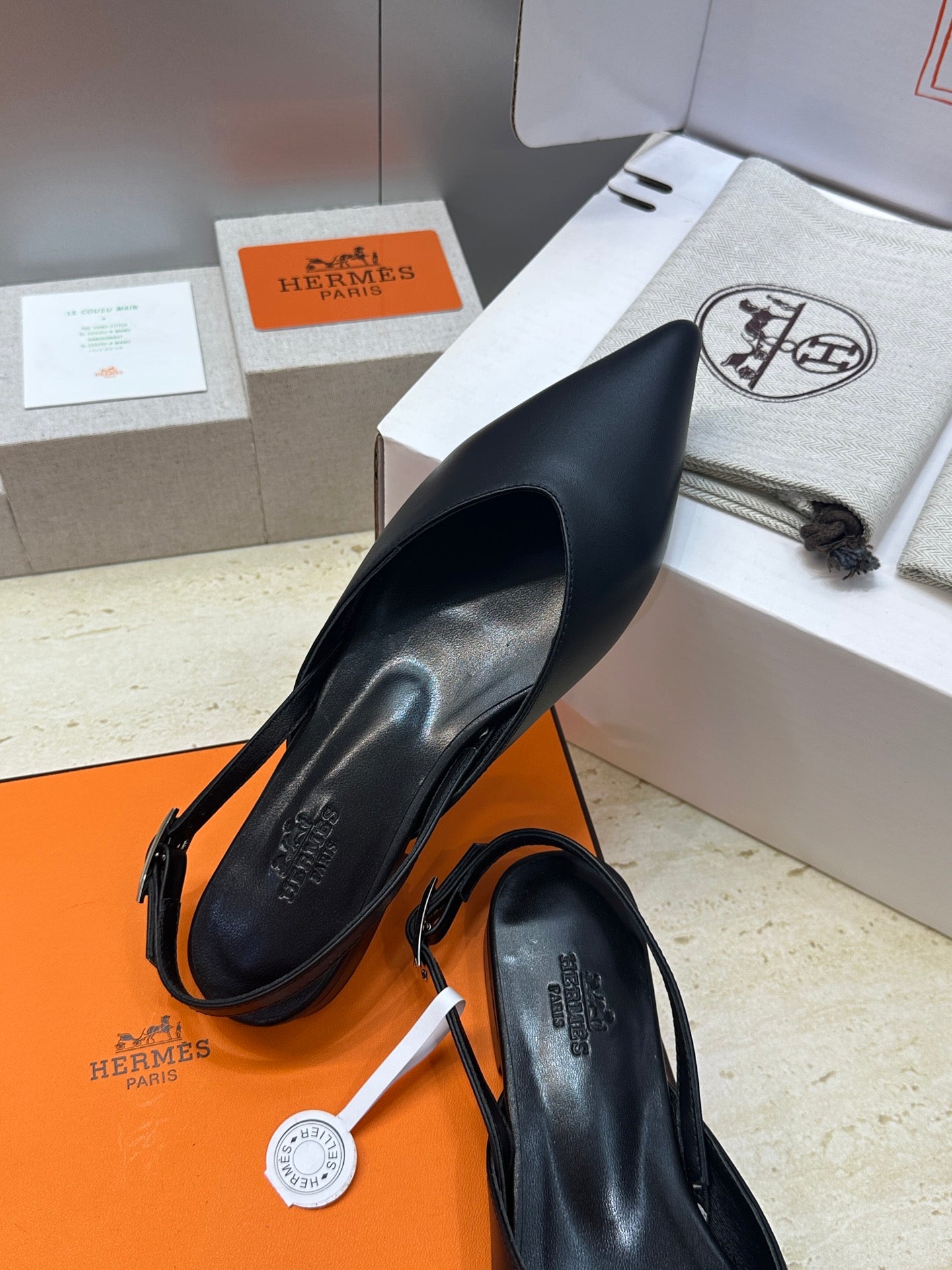 HM Nicoletta Slingback Flat Black Calfskin 830187