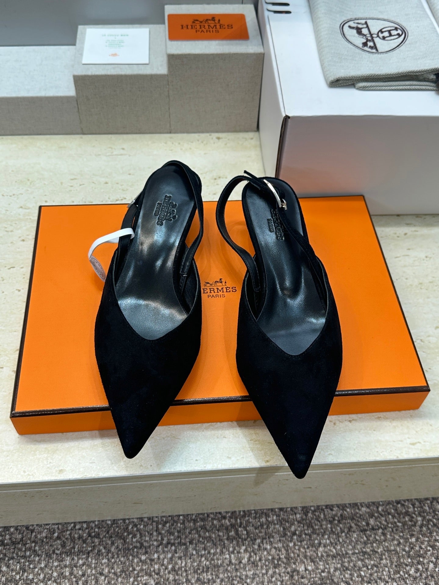 HM Nicoletta Slingback 4cm Black Suede 830189