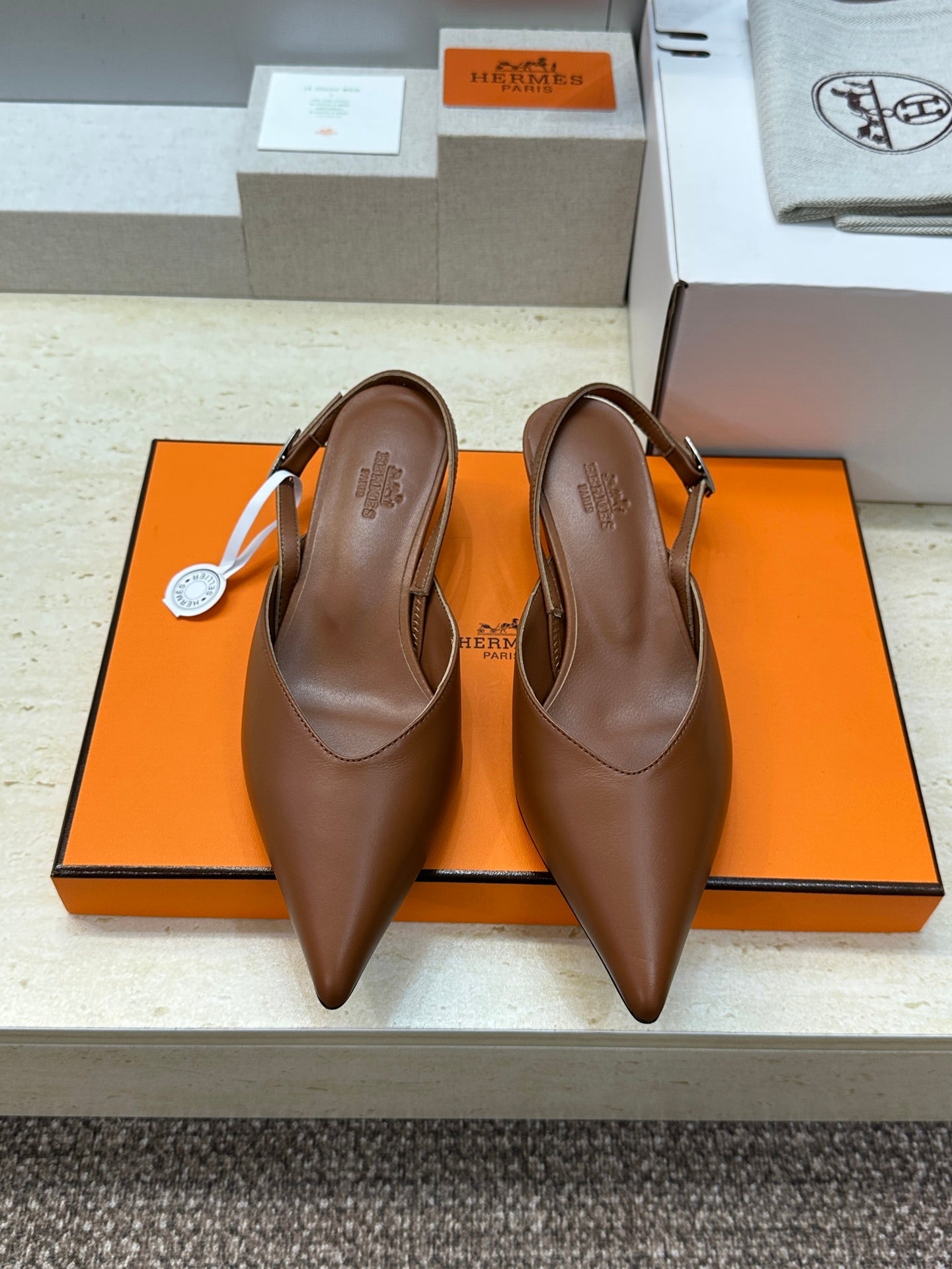 HM Nicoletta Slingback 4cm Brown Calfskin 830191
