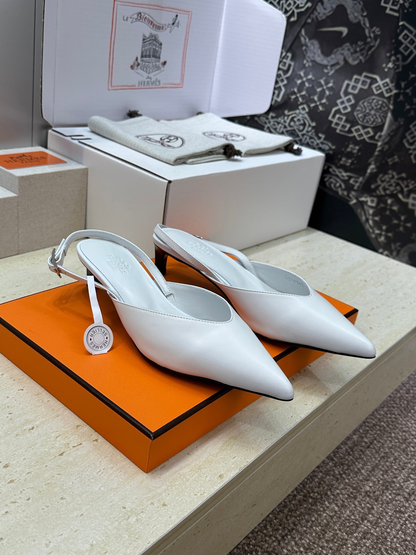 HM Nicoletta Slingback 4cm White Calfskin 830192