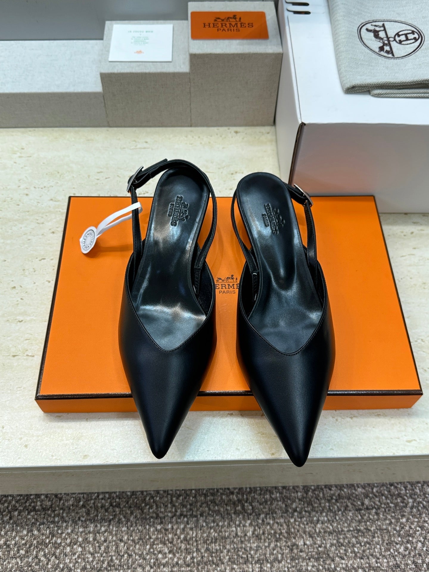 HM Nicoletta Slingback 4cm Black Calfskin 830193