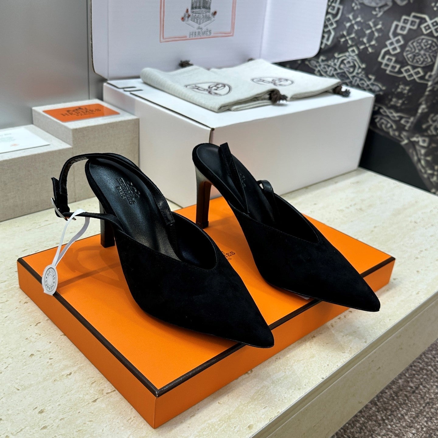 HM Nicoletta Slingback 9cm Black Suede 830195