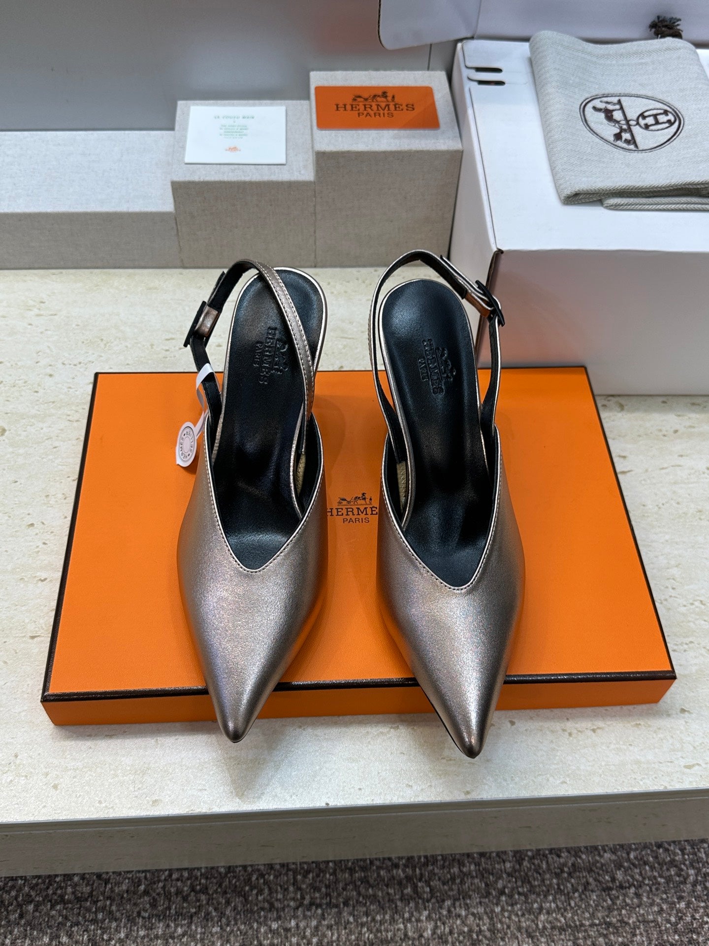 HM Nicoletta Slingback 9cm Sliver Calfskin 830196