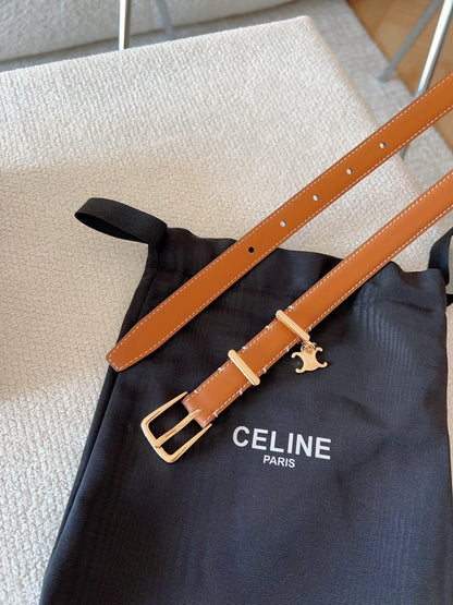 CELINE CL BELT 18MM IN BROWN TAURILLON CALFSKIN GOLD BUCKLE