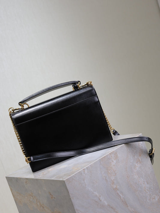 YSL Sunset Handbags 25cm Black Cowhide