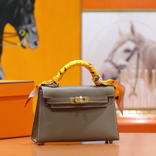 HM Kelly Mini Brown  Epsom Sliver Hardware 270310