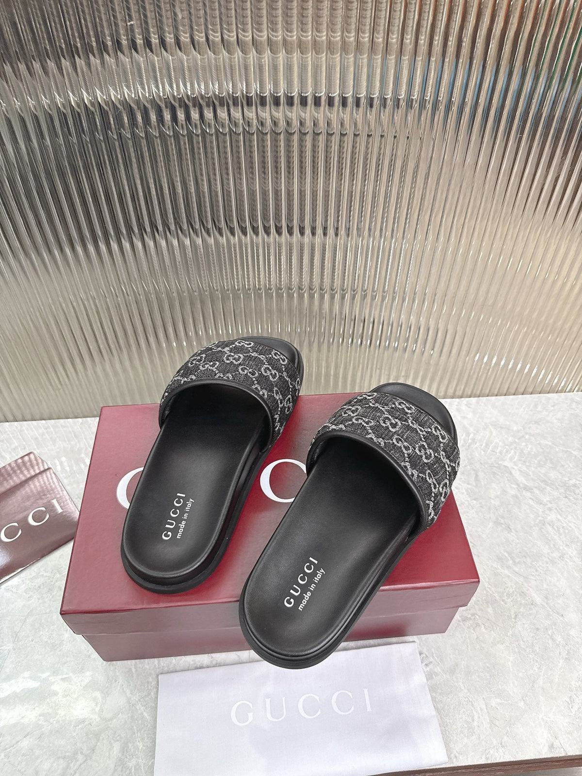 GG Slide Sandal Black Canvas Rubber 788185