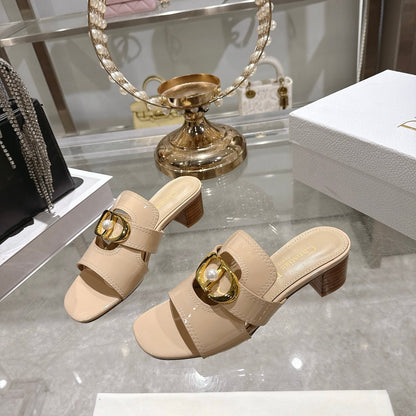 CD 26 Chunky Heel Sandals 35mm Beige Patent Leather 592269