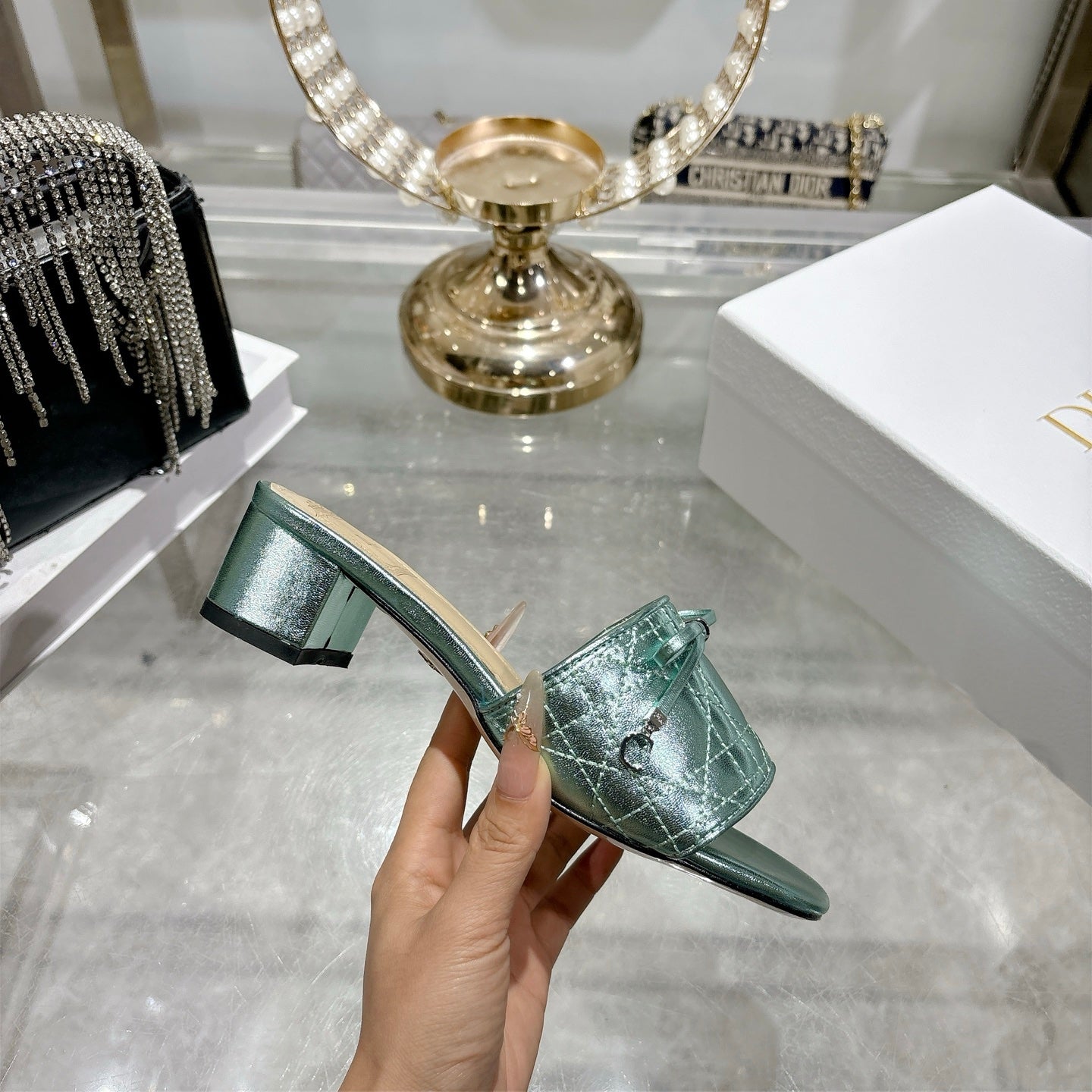 CD 26s Slippers Metallic Mint Calfskin 679867